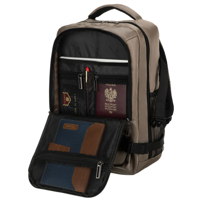 Dwukomorowy, szary plecak podróżny zawieszony na oddychających szelkach - Peterson