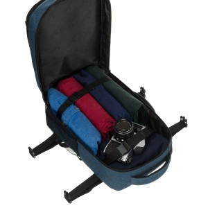 Granatowy, podróżny plecak z poliestru wyposażony w dopinany pasek - Peterson