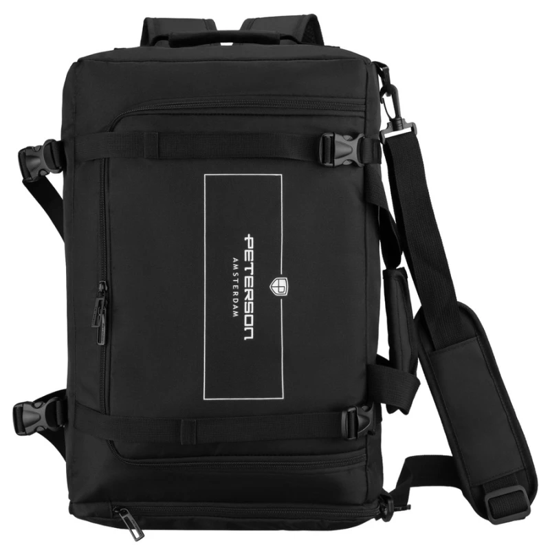 Plecak podróżny z funkcją torby, wykonany z poliestru w czarnym kolorze - Peterson