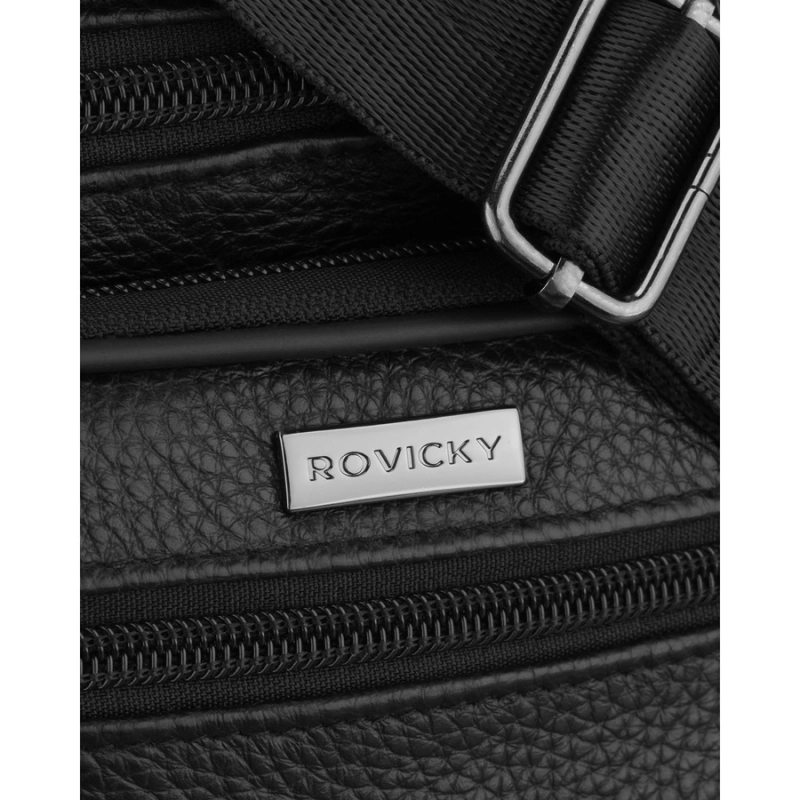 Listonoszka męska wykonana ze skóry naturalnej w czarnym kolorze, zamykana suwakiem - Rovicky