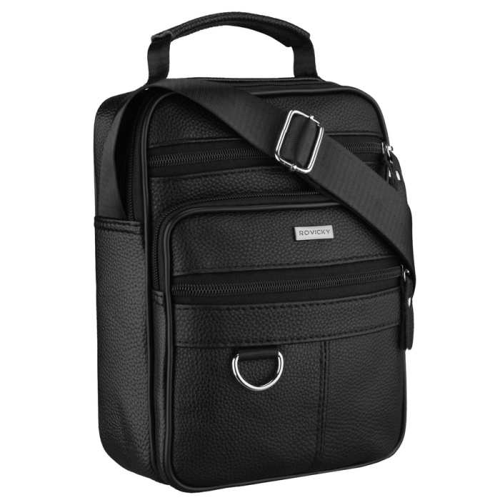 listonoszka męska skórzana czarna Rovicky na ramię
