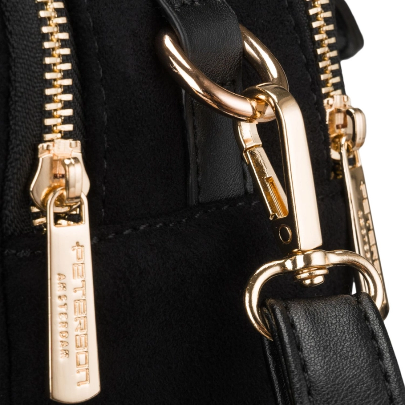 listonoszka damska czarna ze złotymi okuciami