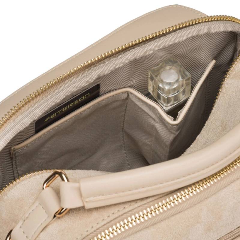 Listonoszka damska mała saszetka na ramię skóra ekologiczna modna beżowa torebka na suwak - Peterson