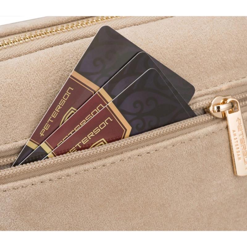 Listonoszka damska mała saszetka na ramię skóra ekologiczna modna beżowa torebka na suwak - Peterson