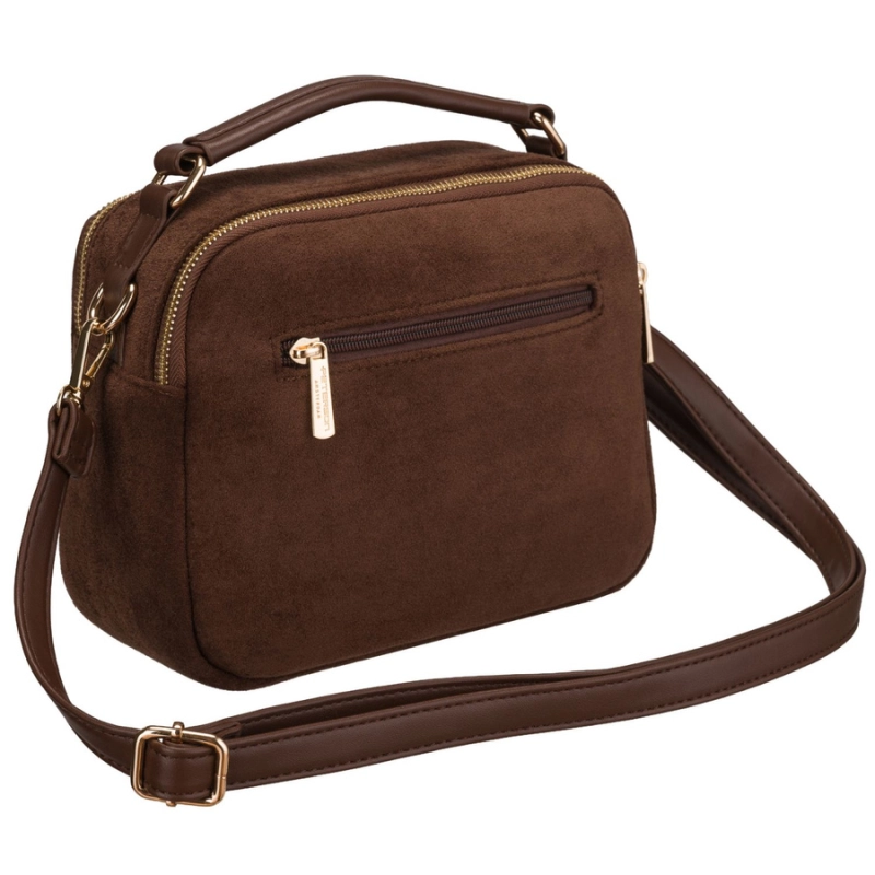 listonoszka damska brązowa ze złotymi okuciami