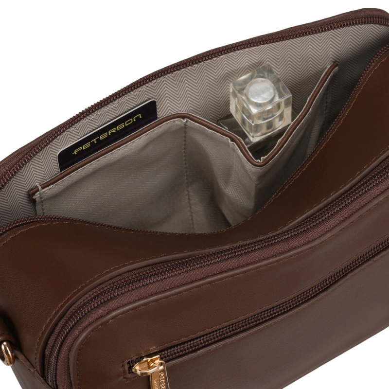 Brązowa torebka damska mała listonoszka na ramię crossbody skóra ekologiczna - Peterson