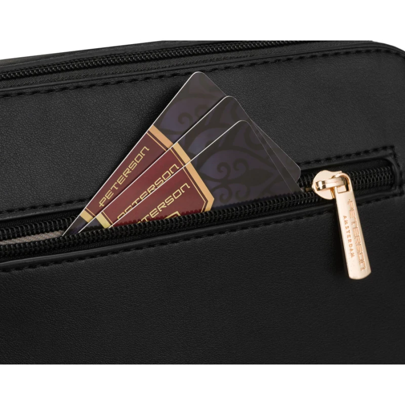 Czarna listonoszka damska mała torebka na ramię crossbody ze skóry ekologicznej - Peterson