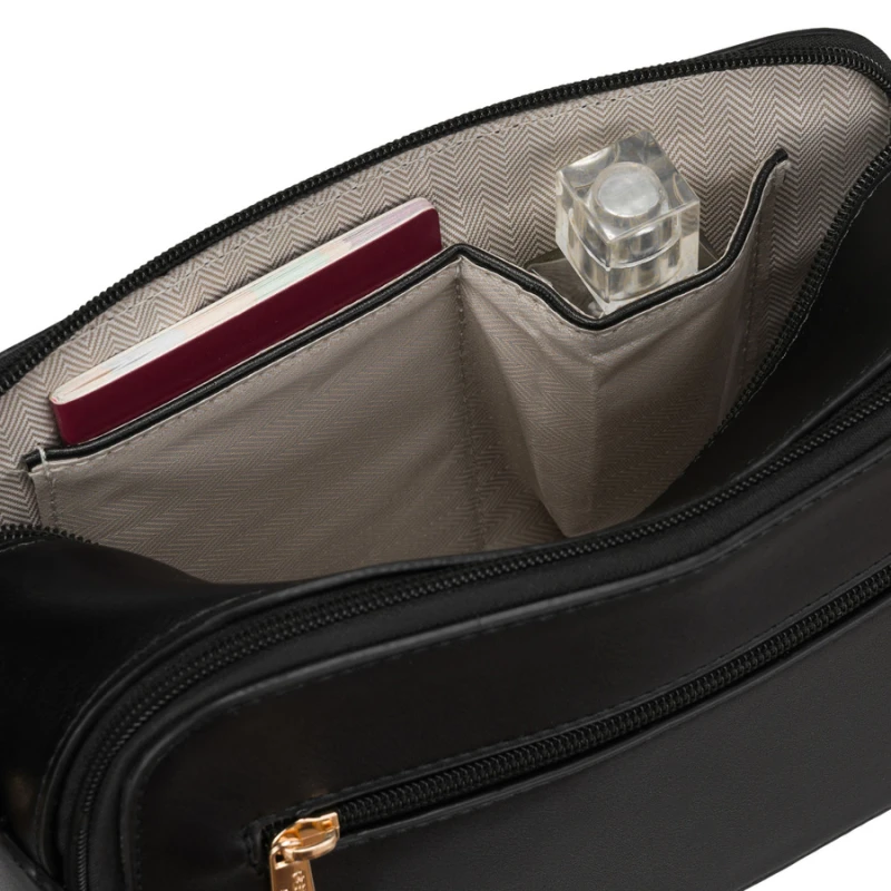 Czarna listonoszka damska mała torebka na ramię crossbody ze skóry ekologicznej - Peterson
