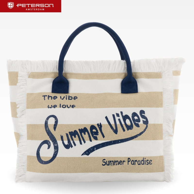 torba plażowa damska Peterson biało beżowa duża