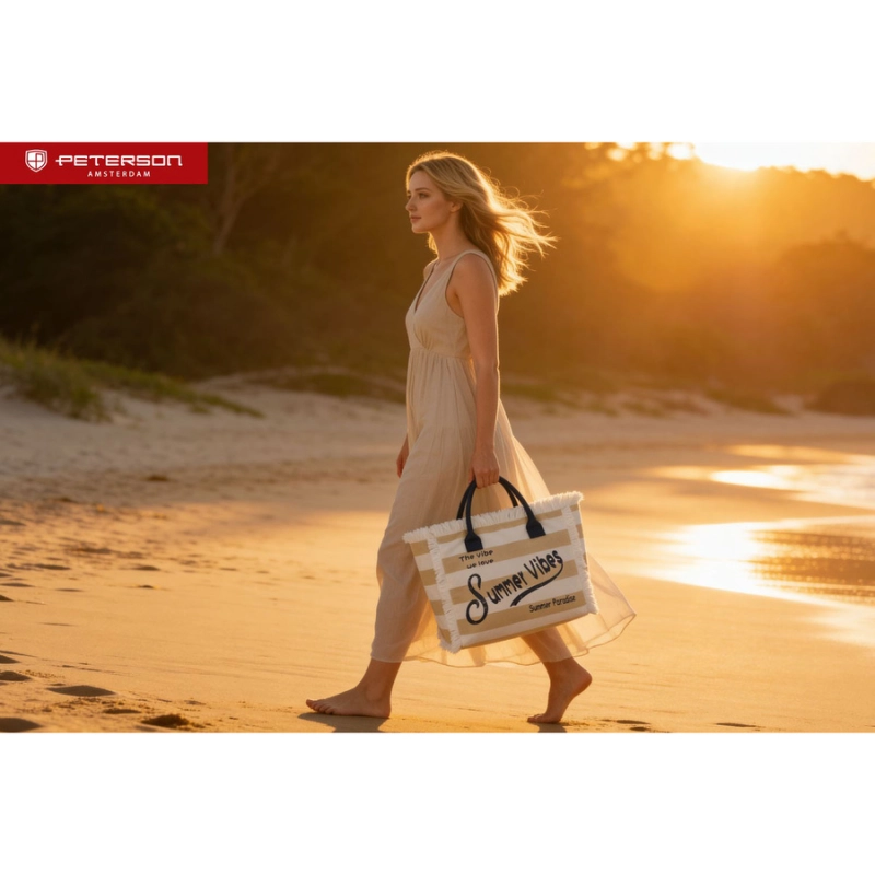 duża torba damska na plażę Peterson beżowa