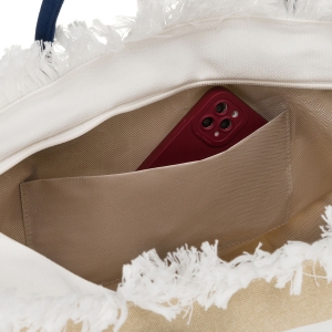 Torba plażowa duża na suwak biało - beżowa shopper bag - Peterson