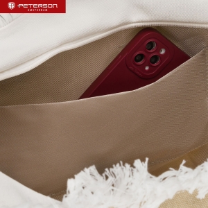 Torba plażowa duża na suwak biało - beżowa shopper bag - Peterson