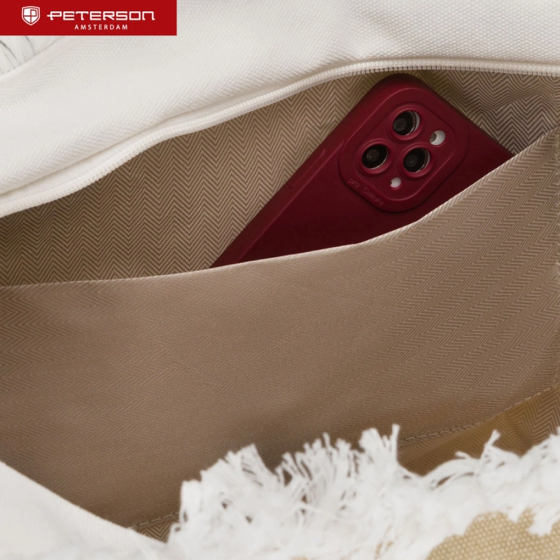 Torba plażowa duża na suwak biało - beżowa shopper bag - Peterson