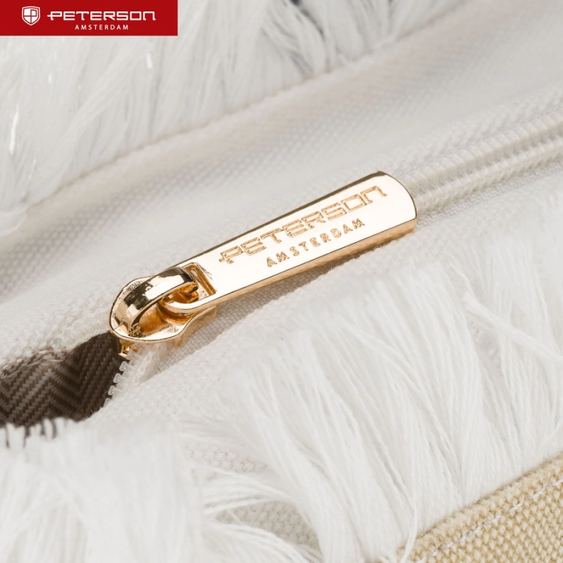 Torba plażowa duża na suwak biało - beżowa shopper bag - Peterson