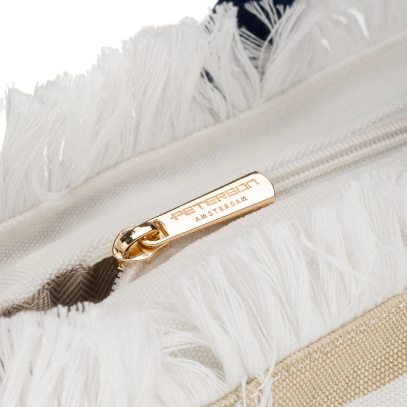 Torba plażowa duża na suwak biało - beżowa shopper bag - Peterson