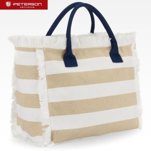 Torba plażowa duża na suwak biało - beżowa shopper bag - Peterson