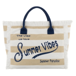 Torba plażowa duża na suwak biało - beżowa shopper bag - Peterson