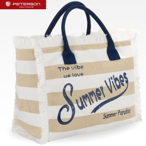 Torba plażowa duża na suwak biało - beżowa shopper bag - Peterson