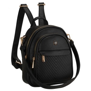 Czarny plecak damski mały ze skóry ekologicznej elegancki uchwyt na ramię torebka 2w1 - Peterson