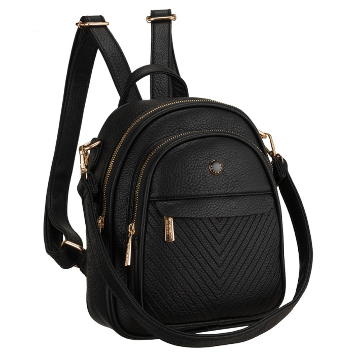 Czarny plecak damski mały ze skóry ekologicznej elegancki uchwyt na ramię torebka 2w1 - Peterson