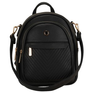 Czarny plecak damski mały ze skóry ekologicznej elegancki uchwyt na ramię torebka 2w1 - Peterson