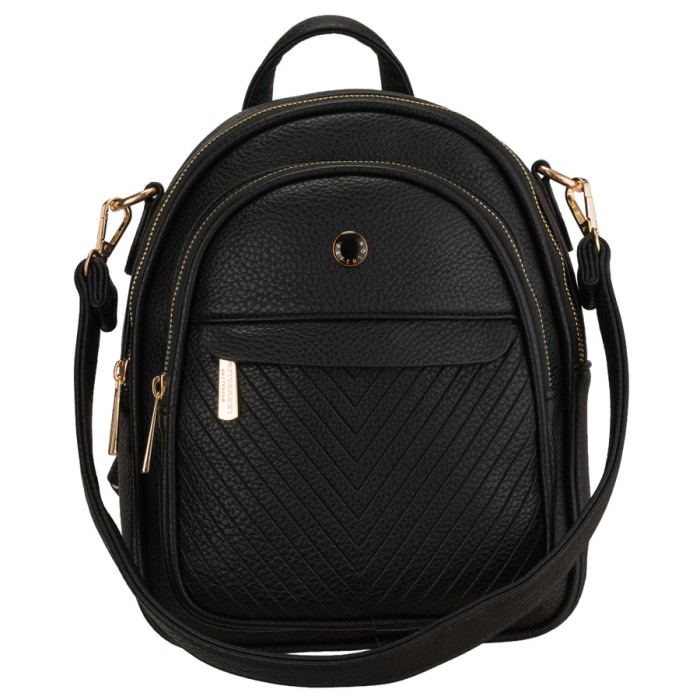 Czarny plecak damski mały ze skóry ekologicznej elegancki uchwyt na ramię torebka 2w1 - Peterson