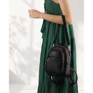 Czarny plecak damski mały ze skóry ekologicznej elegancki uchwyt na ramię torebka 2w1 - Peterson