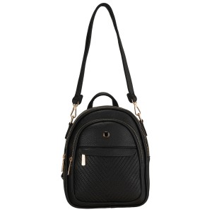 Czarny plecak damski mały ze skóry ekologicznej elegancki uchwyt na ramię torebka 2w1 - Peterson