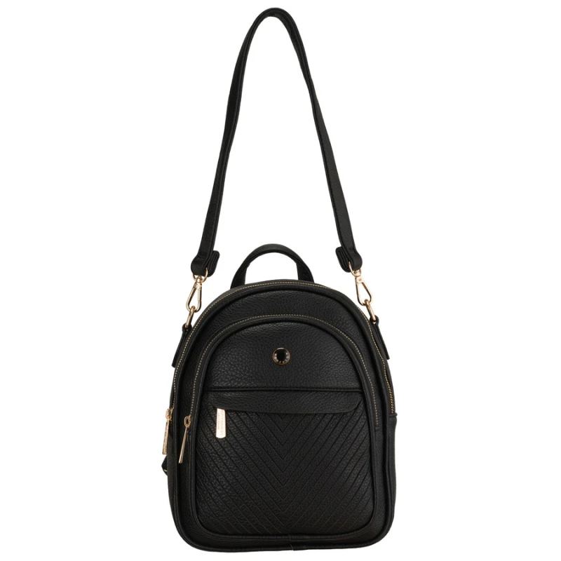 Czarny plecak damski mały ze skóry ekologicznej elegancki uchwyt na ramię torebka 2w1 - Peterson