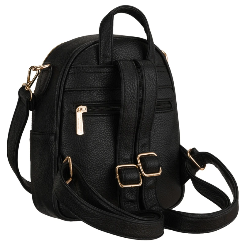 Czarny plecak damski mały ze skóry ekologicznej elegancki uchwyt na ramię torebka 2w1 - Peterson