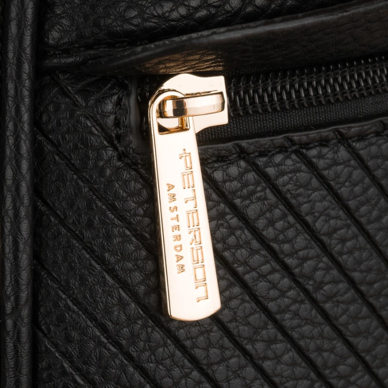 Czarny plecak damski mały ze skóry ekologicznej elegancki uchwyt na ramię torebka 2w1 - Peterson