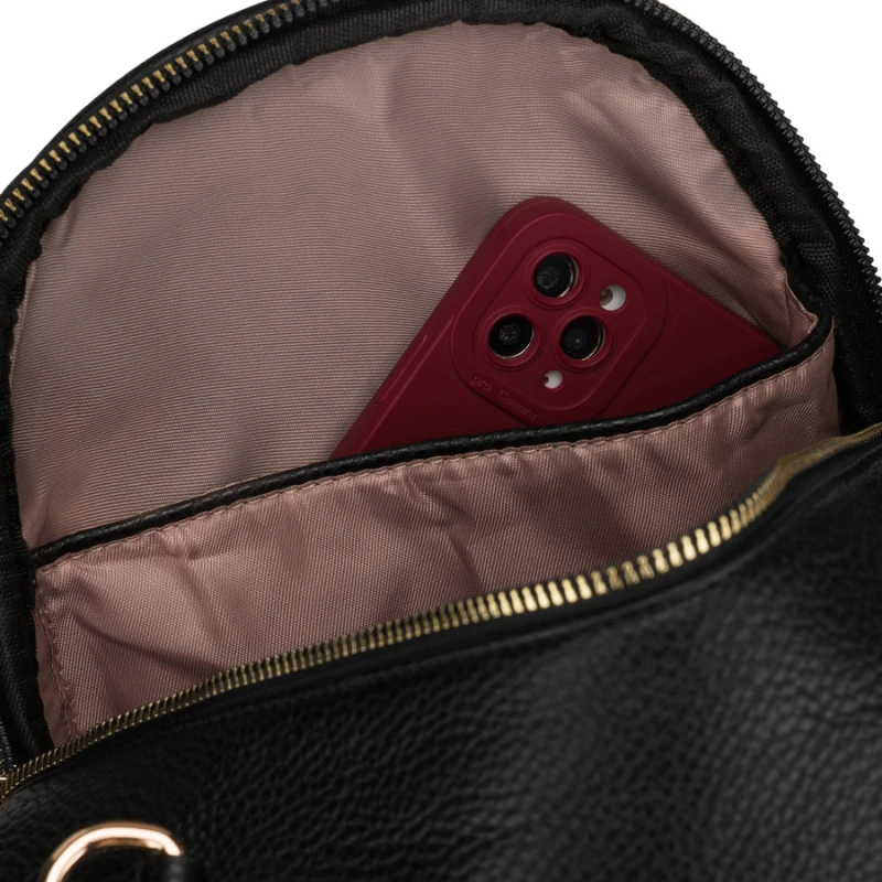 Czarny plecak damski mały ze skóry ekologicznej elegancki uchwyt na ramię torebka 2w1 - Peterson