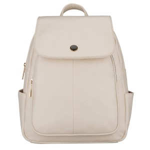 Beżowy plecak damski mały ze skóry ekologicznej miejski z klapką elegancki - Peterson