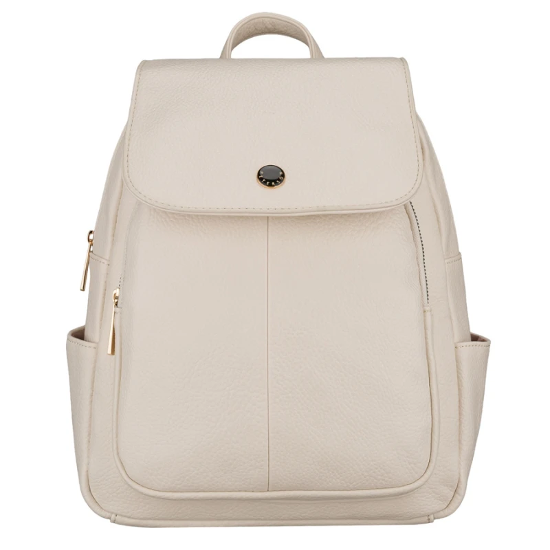 Beżowy plecak damski mały ze skóry ekologicznej miejski z klapką elegancki - Peterson