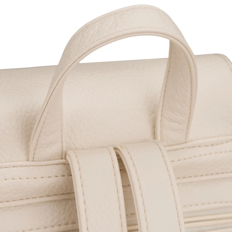 Beżowy plecak damski mały ze skóry ekologicznej miejski z klapką elegancki - Peterson