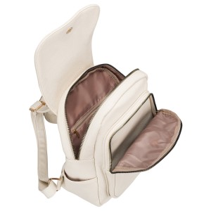 Beżowy plecak damski mały ze skóry ekologicznej miejski z klapką elegancki - Peterson