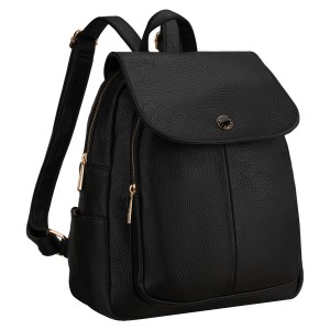 Mały plecak damski z klapką czarny ze skóry ekologicznej miejski - Peterson