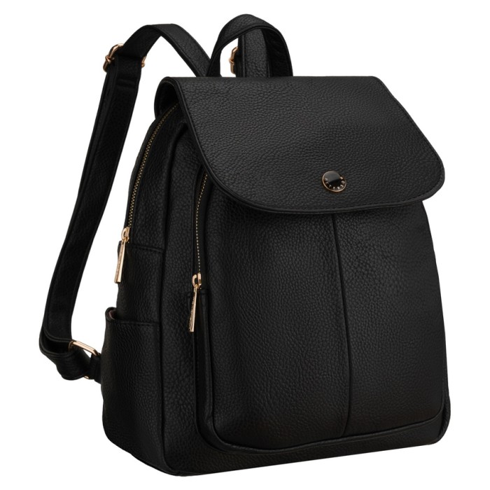 Mały plecak damski z klapką czarny ze skóry ekologicznej miejski - Peterson