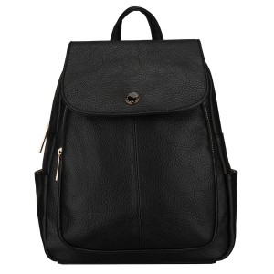 Mały plecak damski z klapką czarny ze skóry ekologicznej miejski - Peterson