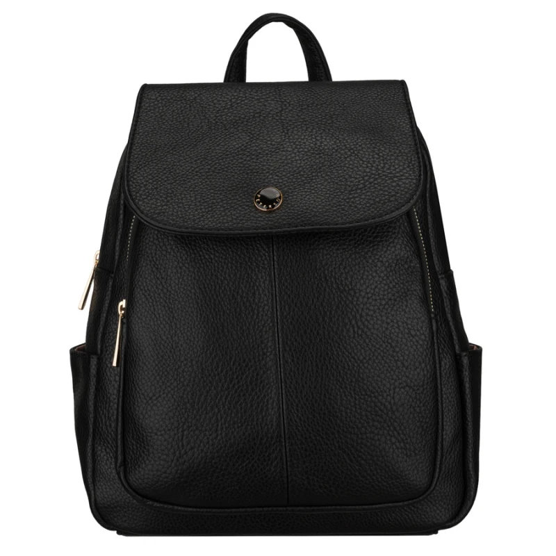 Mały plecak damski z klapką czarny ze skóry ekologicznej miejski - Peterson