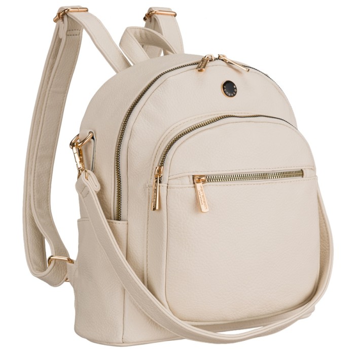 Plecak damski mały ze skóry ekologicznej modny miejski beżowy na suwak listonoszka na ramie torebka 2w1 - Peterson