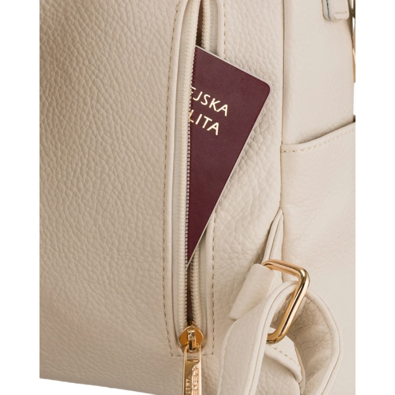 Plecak damski mały ze skóry ekologicznej modny miejski beżowy na suwak listonoszka na ramie torebka 2w1 - Peterson