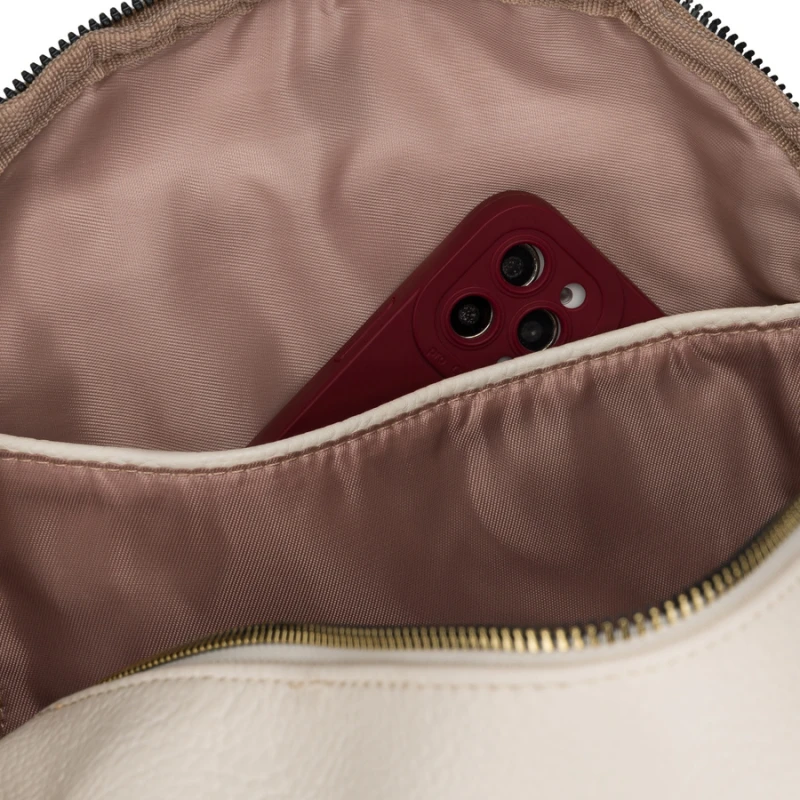 Plecak damski mały ze skóry ekologicznej modny miejski beżowy na suwak listonoszka na ramie torebka 2w1 - Peterson