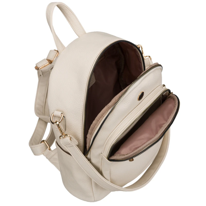 Plecak damski mały ze skóry ekologicznej modny miejski beżowy na suwak listonoszka na ramie torebka 2w1 - Peterson