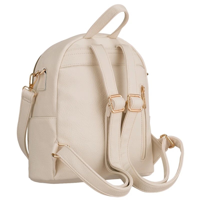 Plecak damski mały ze skóry ekologicznej modny miejski beżowy na suwak listonoszka na ramie torebka 2w1 - Peterson