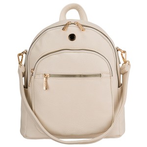 Plecak damski mały ze skóry ekologicznej modny miejski beżowy na suwak listonoszka na ramie torebka 2w1 - Peterson