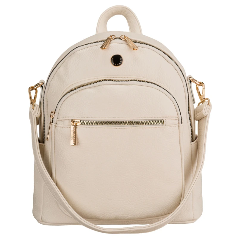 Plecak damski mały ze skóry ekologicznej modny miejski beżowy na suwak listonoszka na ramie torebka 2w1 - Peterson