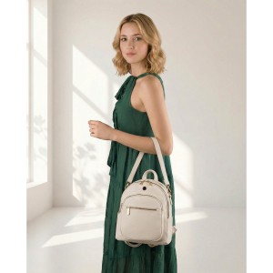 Plecak damski mały ze skóry ekologicznej modny miejski beżowy na suwak listonoszka na ramie torebka 2w1 - Peterson