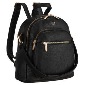 Mały plecak damski czarny ze skóry ekologicznej 2w1 listonoska na ramię modny miejski - Peterson