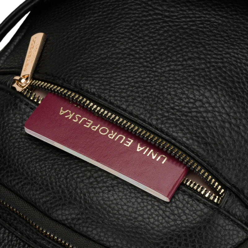 Mały plecak damski czarny ze skóry ekologicznej 2w1 listonoska na ramię modny miejski - Peterson